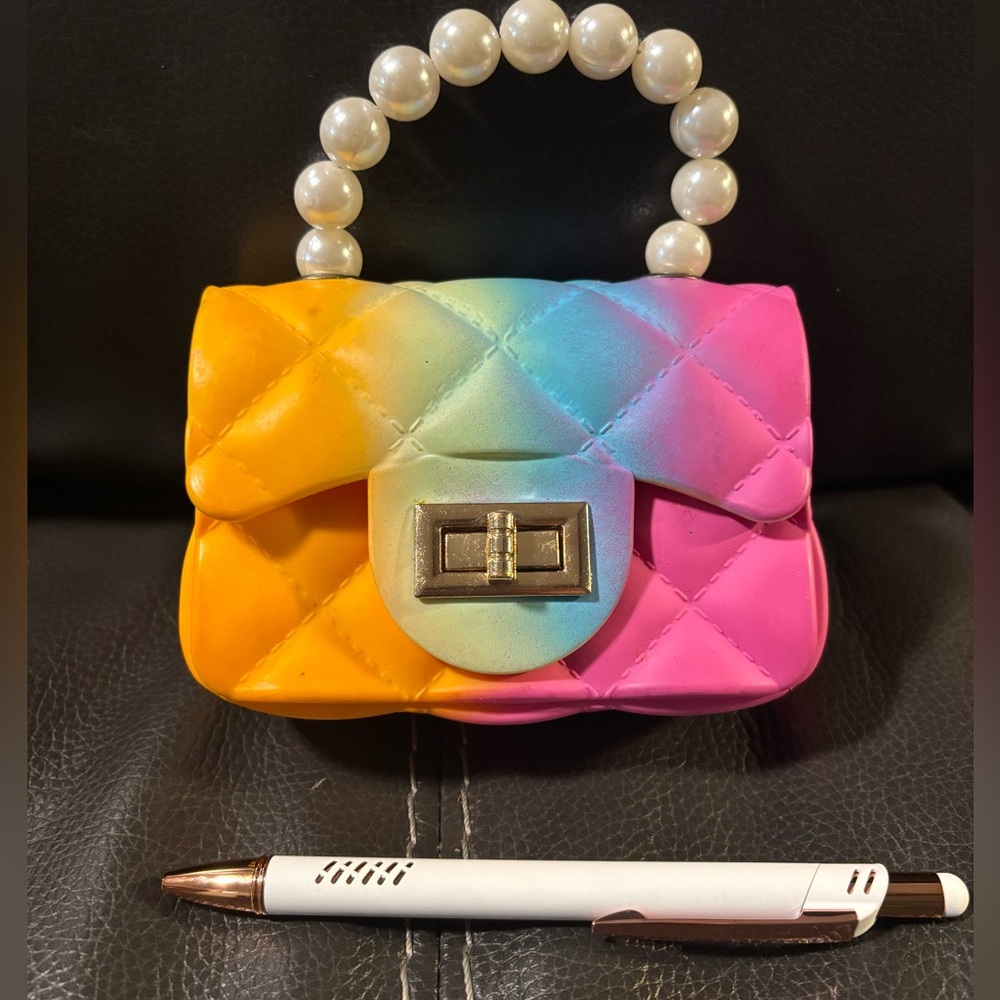 Colorful Quilted Women's Bag with Pearl Handle